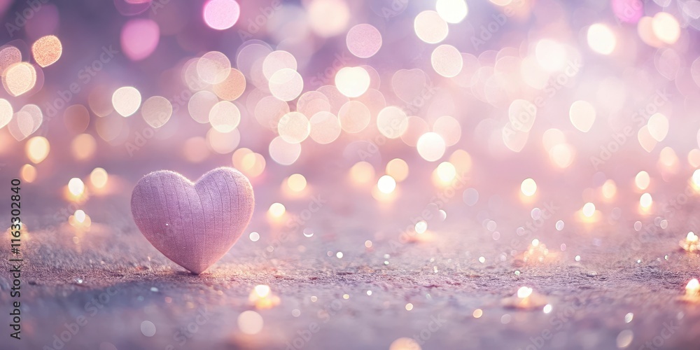 Fototapeta premium Romantic Heart on Glittering Surface with Soft Lights