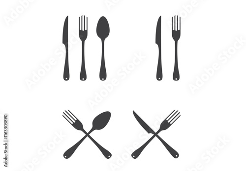 Spoon, fork and knife  set icons vector illustration on background