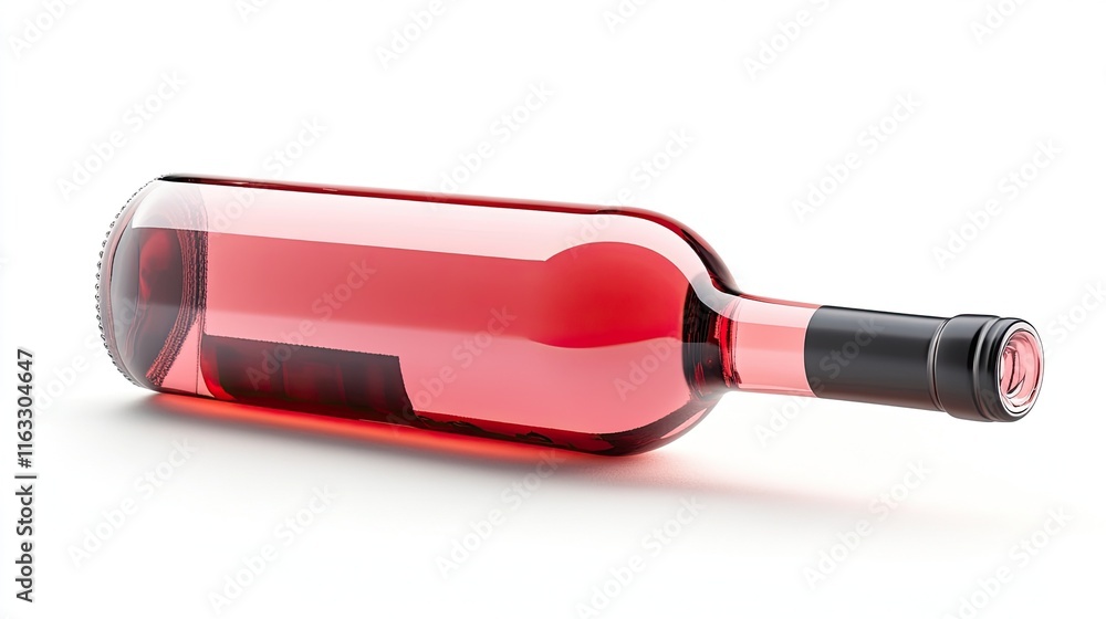 Pink wine bottle isolated on a pure white background, with full depth of field highlighting its vibrant hue and elegant design for premium product displays.