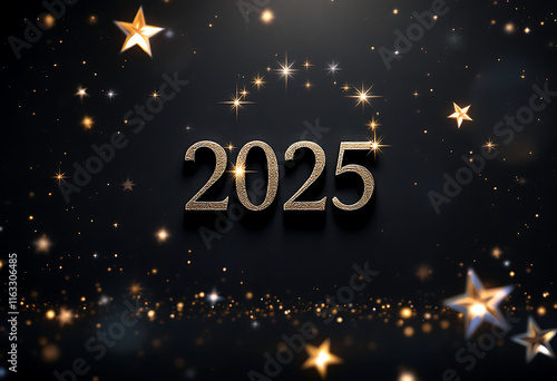 Wallpaper Mural Elegant 2025: Golden Numbers and Sparkling Stars Torontodigital.ca