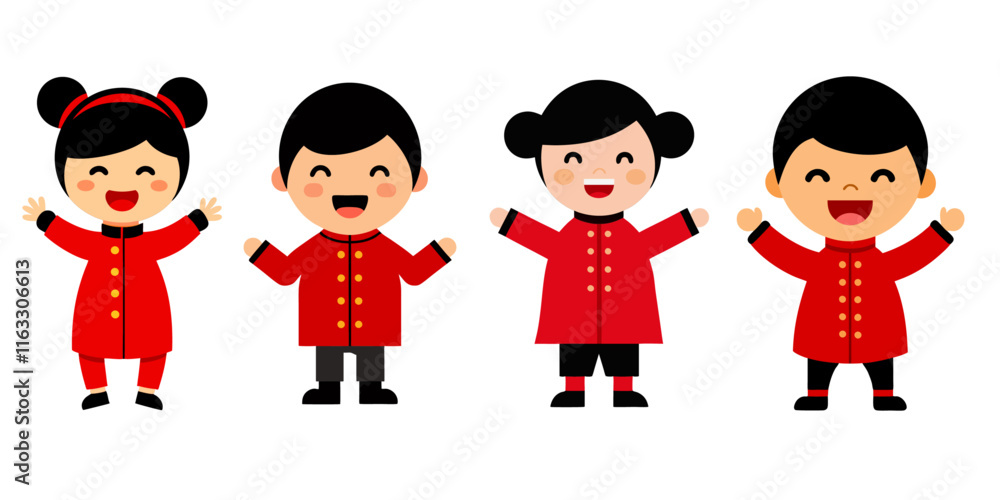 happy boy and girl celebrate new year ,wearing chinese outfit traditional