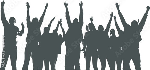 Group of silhouettes at a concert, hands raised, phones glowing, showcasing the vibrant energy of live events