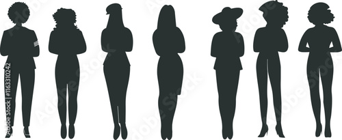 Elegant flight attendant silhouette in uniform, professionalism and elegance. Perfect for travel-themed designs, airline branding and aviation-related illustrations.