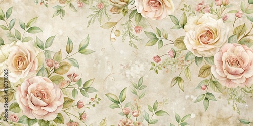 Elegant Pastel Roses and Greenery on Antique Background