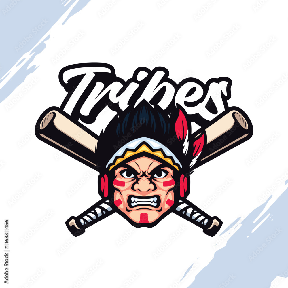 The Indian Tribes Guy with Crossed Baseball Bat Vector Mascot The Indian Tribes Guy with Crossed Baseball Bat Vector Mascot