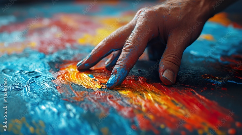 Close-up of an Artist's Hand Painting Vibrant Colors Close-up of an Artist's Hand Painting Vibrant Colors