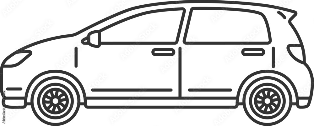 横から見た、コンパクトカー(線画)のイラスト 横から見た、コンパクトカー(線画)のイラスト