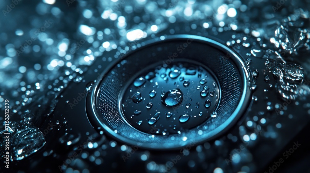 Surrounded by ripples and water droplets, the high-end monitor speaker glows under cool blue and white lighting. Its detailed craftsmanship is accentuated against the dark grey backdrop. Surrounded by ripples and water droplets, the high-end monitor speaker glows under cool blue and white lighting. Its detailed craftsmanship is accentuated against the dark grey backdrop.