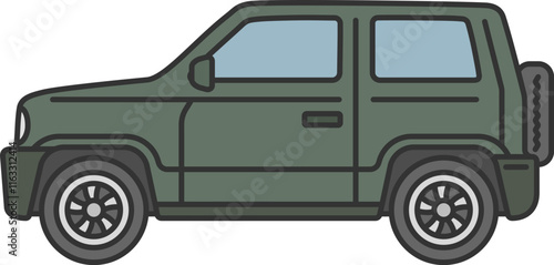 横から見た、自動車のクロカンSUV（線画カラー）のイラスト