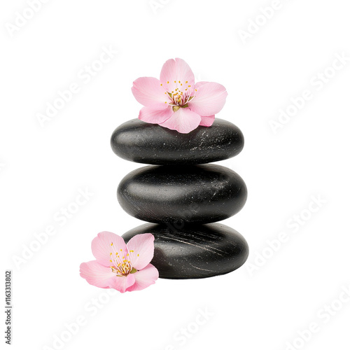 Black Spa Stones with White Streaks and Blossoms