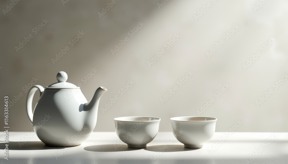 White Porcelain Chinese Tea Set in Sunlight White Porcelain Chinese Tea Set in Sunlight