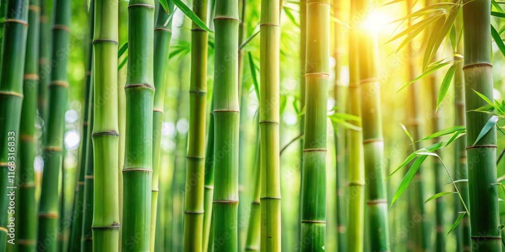 Obraz premium Vibrant Green Bamboo Forest in Sunlight, Lush and Tranquil Nature Scene