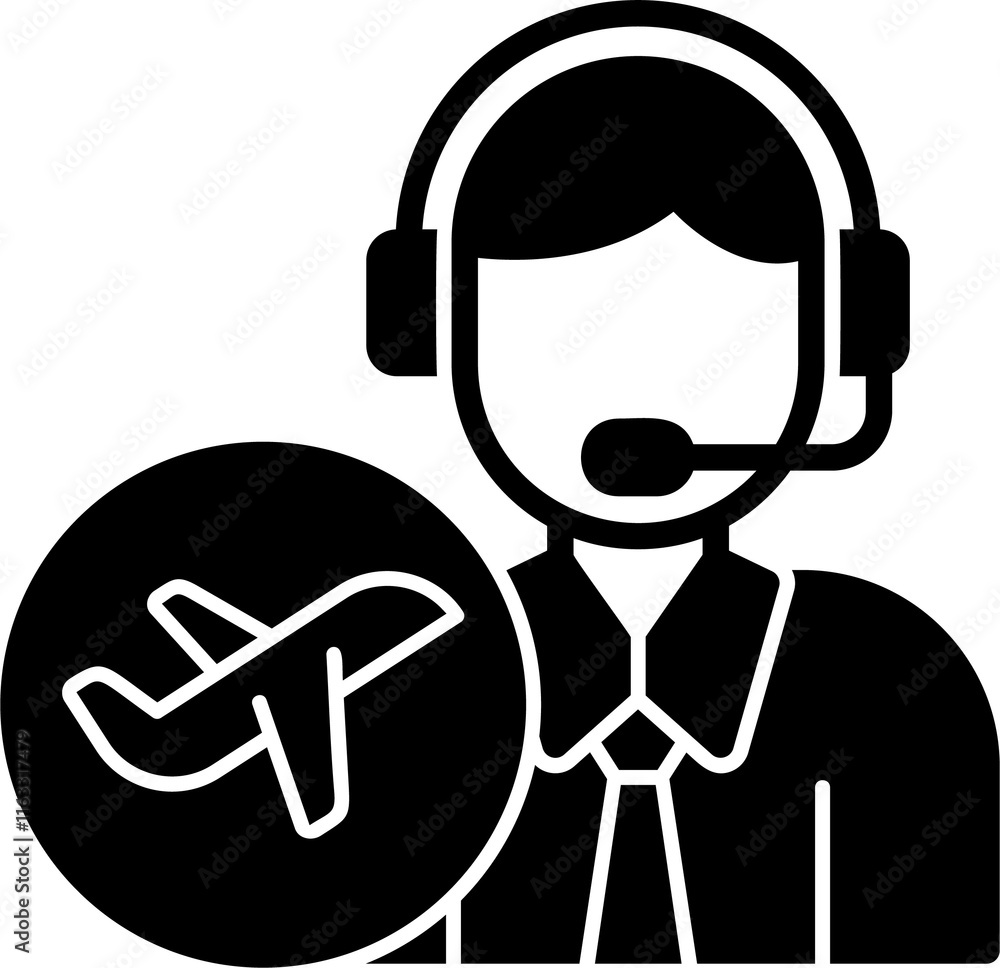 Dispatcher vector icon. Style is flat black symbol, rounded angles, light gray background. Dispatcher vector icon. Style is flat black symbol, rounded angles, light gray background.