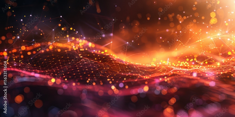 Fototapeta premium Abstract Network Background With Orange And Red Lights
