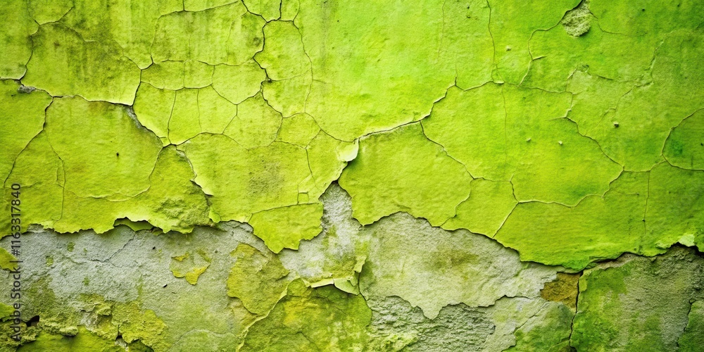 Obraz premium Abstract Lime Green Wall Texture with Extensive Cracking and Peeling Paint