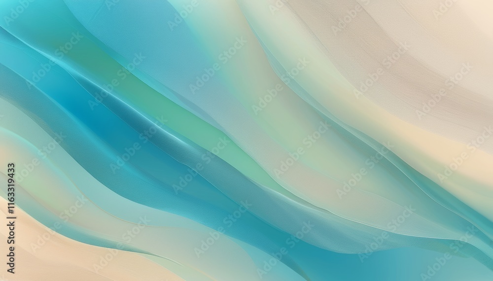 Fototapeta premium Soft Waves of Bright Cyan and Pale Beige in Abstract Fluid Art Design for Modern Backgrounds