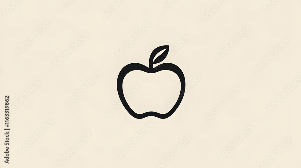 Obraz premium Simple Black Apple Outline Design Illustration