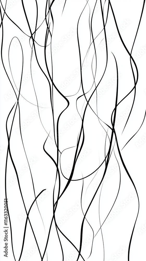 Thin black line patterns forming abstract shapes on Thin black line patterns forming abstract shapes on