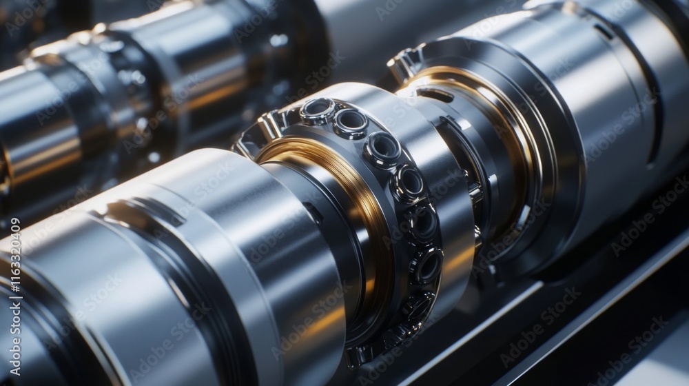 Close-Up of Precision Engine Components with Intricate Mechanical Details, Reflective Surfaces, and Metallic Textures Highlighting Engineering Excellence and Innovation Close-Up of Precision Engine Components with Intricate Mechanical Details, Reflective Surfaces, and Metallic Textures Highlighting Engineering Excellence and Innovation