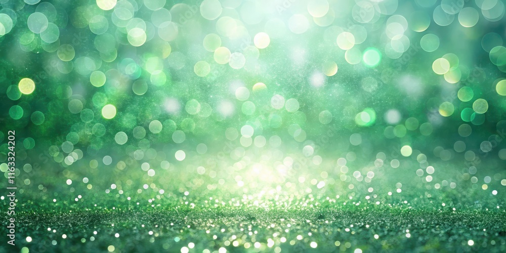 Emerald Green Glitter Background with Sparkling Lights and Bokeh Effect