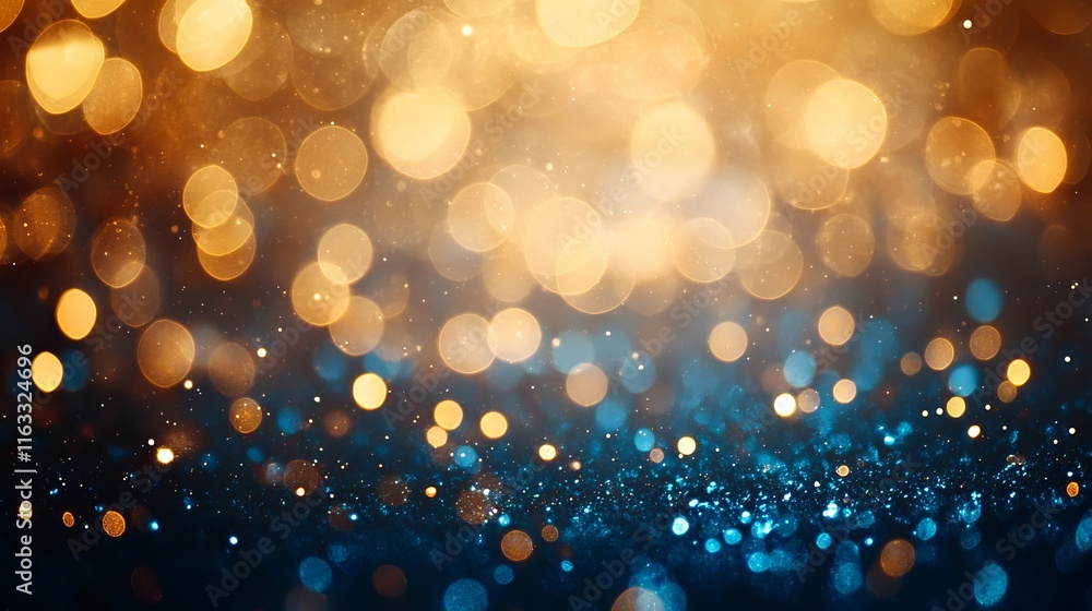 Abstract glitter lights in gold, blue, and black with soft bokeh effect Abstract glitter lights in gold, blue, and black with soft bokeh effect