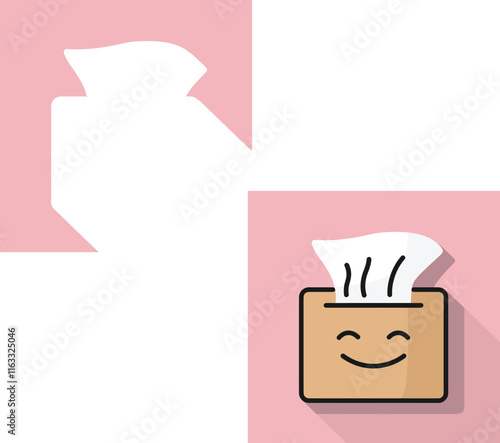 Minimalist Tissue Paper Box and Napkins, Modern Flat Vector Drawing