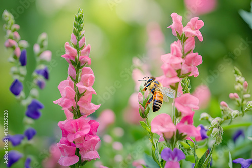 a bee pollinating flowers, symbolizing endangered pollinators photo