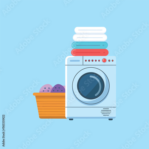 Modern Flat Design of a Washing Machine Vector Illustration on a Solid Background
