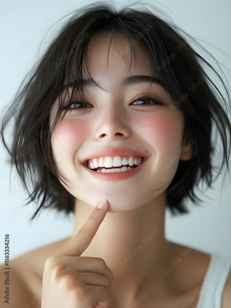 Happy Young Woman with Short Hair and Bright Smile