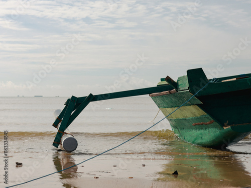 Wooden boat on the beach, Fishing boats on the shore of the White Sea  on a bright sunny day.