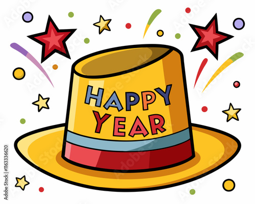 Festive Happy New Year Party Hat Design: Vibrant and Cheerful Holiday Artwork. photo