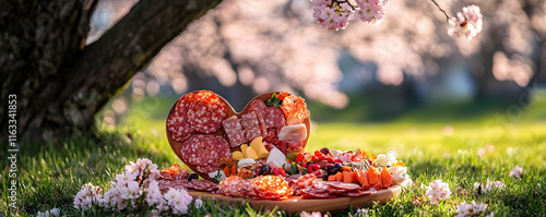 Heart-shaped charcuterie board, spring photo