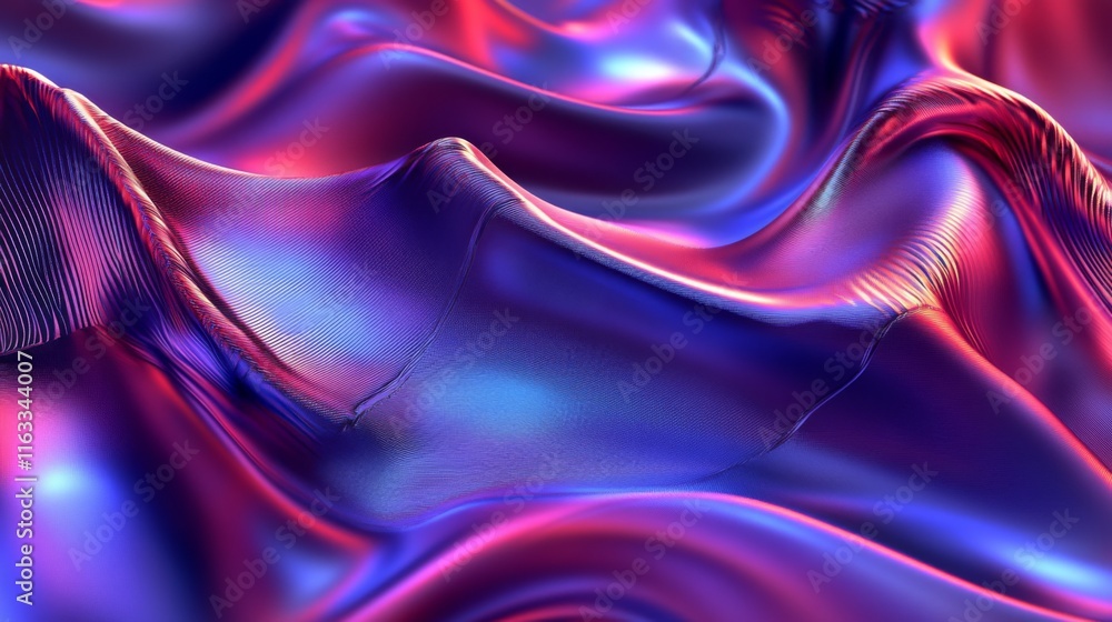 Fototapeta premium Vibrant Flowing Fabric Texture with Colorful Gradient and Soft Sheen Capturing Light in Abstract Waves and Curves for Artistic Visuals and Backgrounds