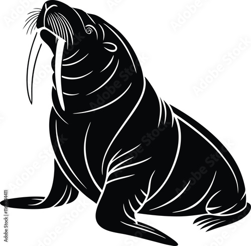 Walrus silhouette vector illustration, Walrus line art vector, Walrus vector photo