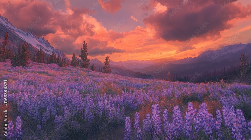 Fototapeta premium Serene Sunset Over a Lavender Field