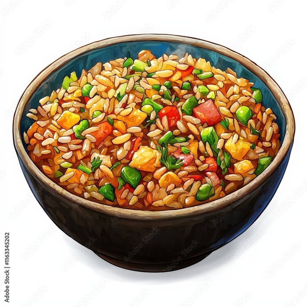 Chinese fried rice national cuisine dish isolated on white background colorful cartoon illustration Chinese fried rice national cuisine dish isolated on white background colorful cartoon illustration