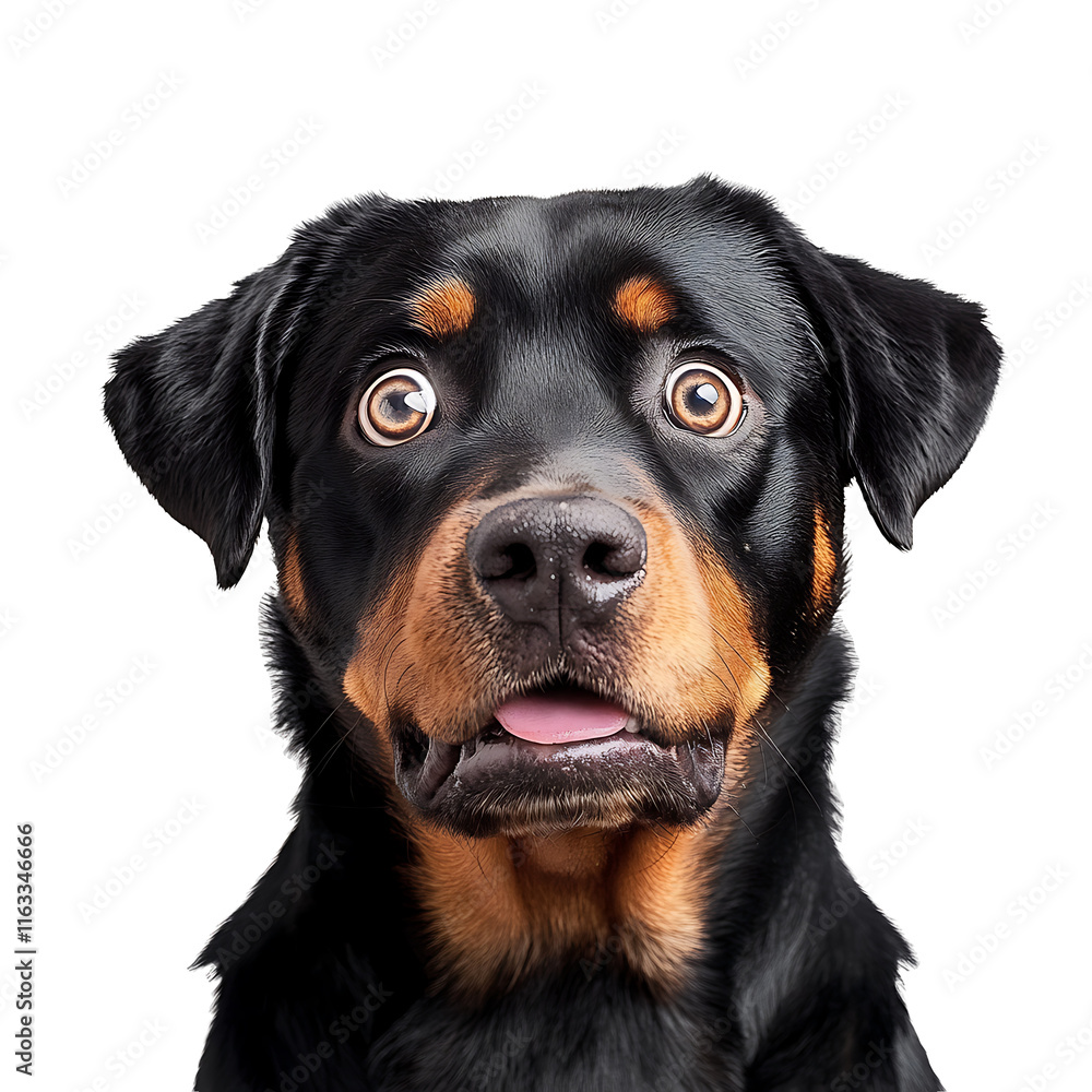 Fototapeta premium Rottweiler Retriever dog with a surprised face, Pet Photography, isolated on transparent background 