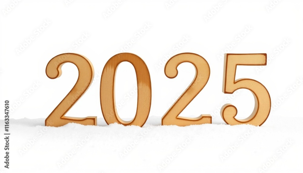 Golden 3D text showing 2025 with a festive new year theme Golden 3D text showing 2025 with a festive new year theme