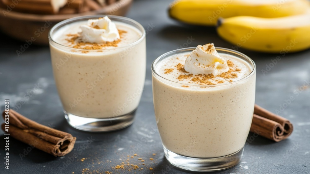 Fresh and Creamy Banana Smoothies in Natural Light Fresh and Creamy Banana Smoothies in Natural Light