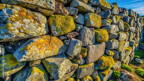 Close-Up Drone Photography of Weathered Granite Stone Wall - Natural Material Textures and Patterns in an Ancient Structure photo