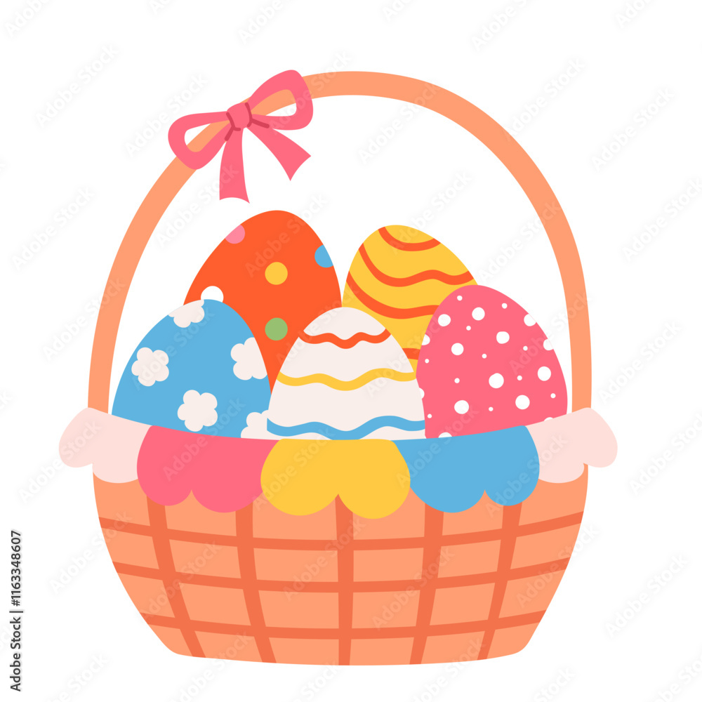 Easter eggs in the basket easter holiday cartoon doodle illustration Easter eggs in the basket easter holiday cartoon doodle illustration