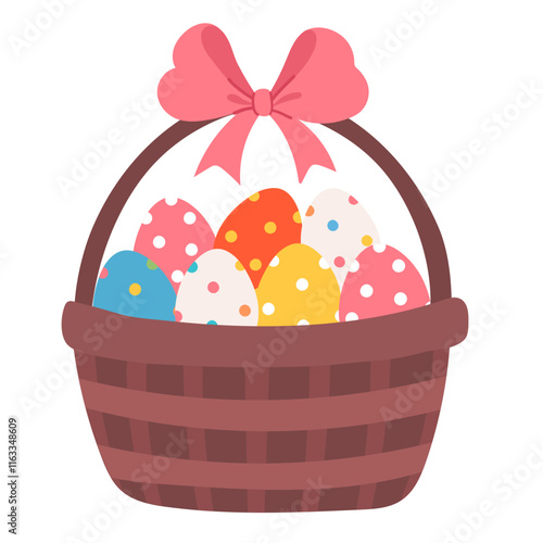 Easter eggs in the basket easter holiday cartoon doodle illustration