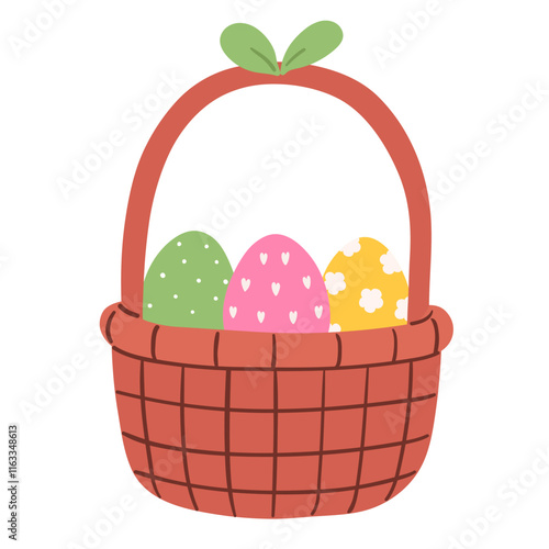 Easter eggs in the basket easter holiday cartoon doodle illustration