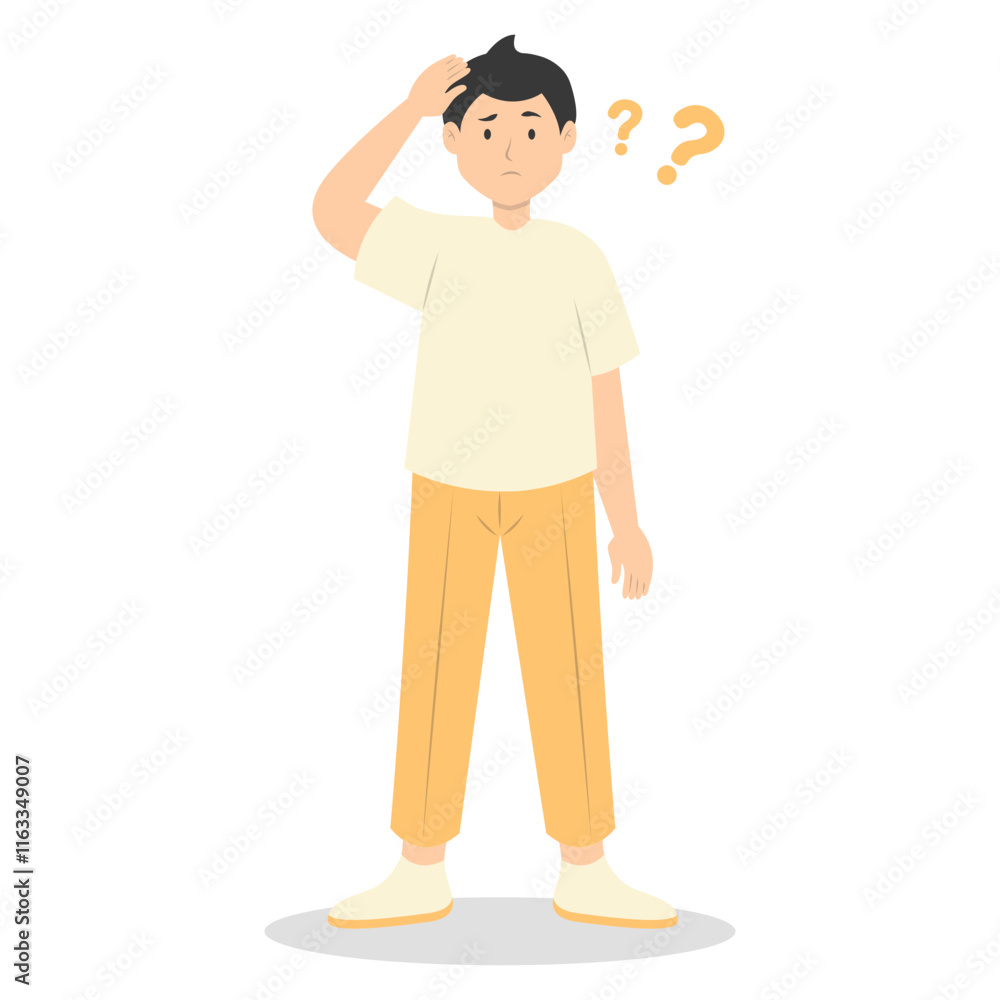 People Think and Solve Question. Confused Situation. Flat Cartoon Vector Illustration People Think and Solve Question. Confused Situation. Flat Cartoon Vector Illustration