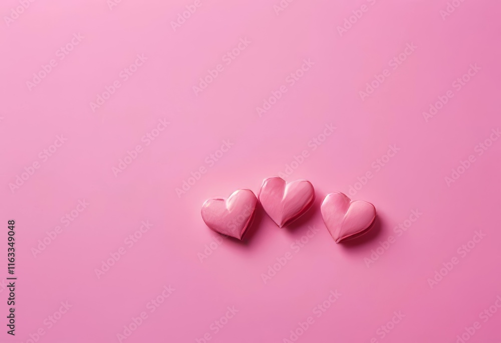 Fototapeta premium An abstract background of pink hearts scattered on a light pink background