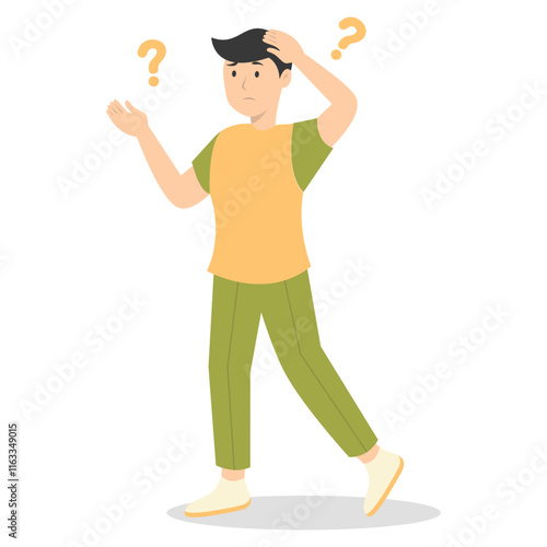 People Think and Solve Question. Confused Situation. Flat Cartoon Vector Illustration