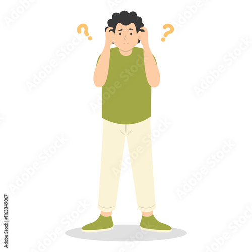 People Think and Solve Question. Confused Situation. Flat Cartoon Vector Illustration