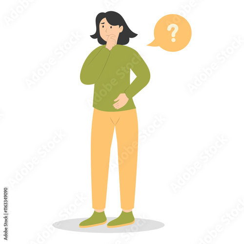 People Think and Solve Question. Confused Situation. Flat Cartoon Vector Illustration