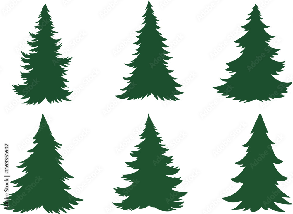 Green pine tree silhouette on white background, vector Christmas tree Green pine tree silhouette on white background, vector Christmas tree
