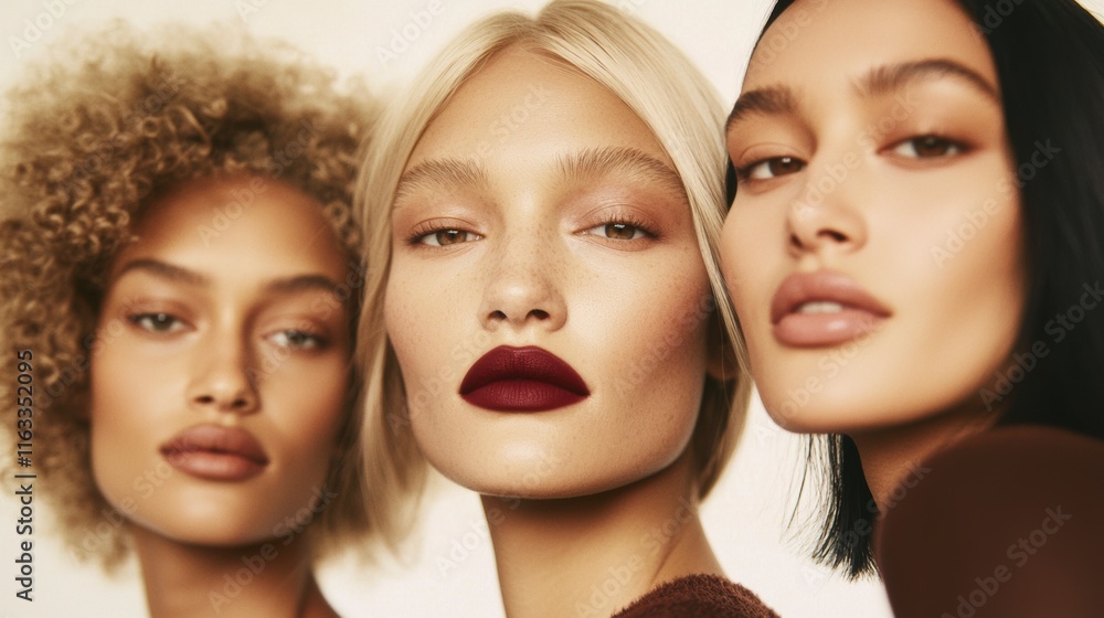 Trio of Women with Diverse Skin Tones Showcasing Dramatic Makeup - for instagram social media content marketing branding graphic design and blogs Trio of Women with Diverse Skin Tones Showcasing Dramatic Makeup - for instagram social media content marketing branding graphic design and blogs